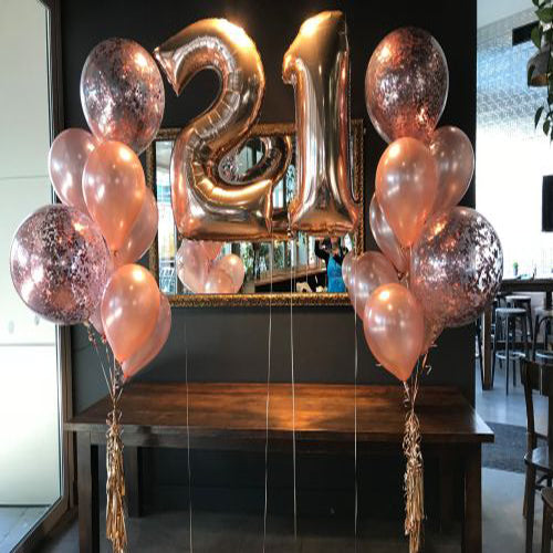 Party Balloons 21st Birthday Rose Gold Confetti Balloon Bouquet