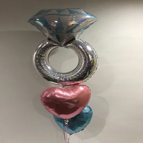 Party Balloon Platinum Ring with Rose Heart