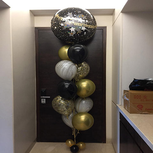 Party Balloon Happy Birthday Banner Foil Balloon & Chrome Balloon Bouquet