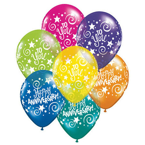 Anniversary Stars &amp; Swirls Multicolor Helium Balloons Bunch
