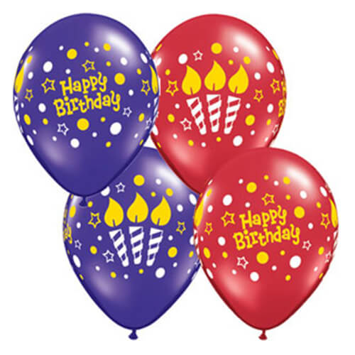 Party Balloon Purple &amp; Ruby Birthday Lit Candles Helium Balloons Bunch