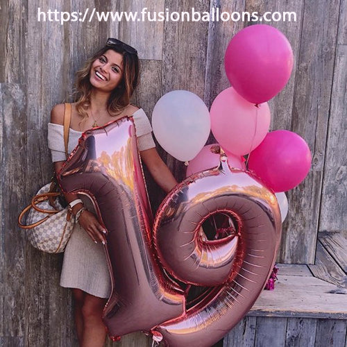 Giant Rose Gold Number 19 birthday balloons