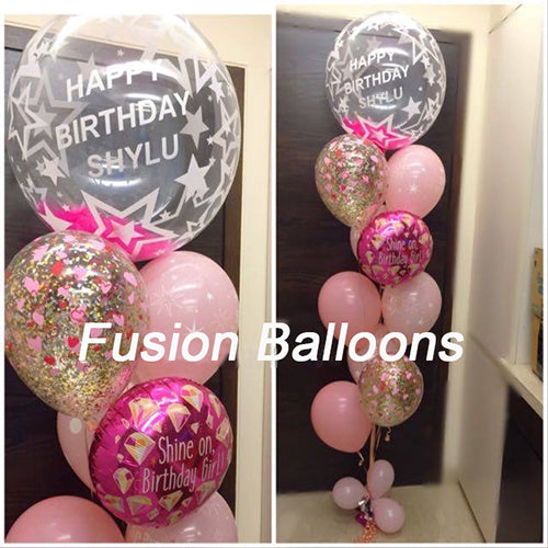 Party Balloon Happy Birthday Personalised Bubble Balloons With Confetti Bouquet