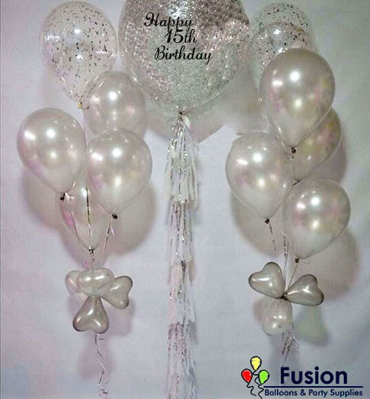 Party Balloon Silver Glitter 15th Birthday Balloon Bouquet