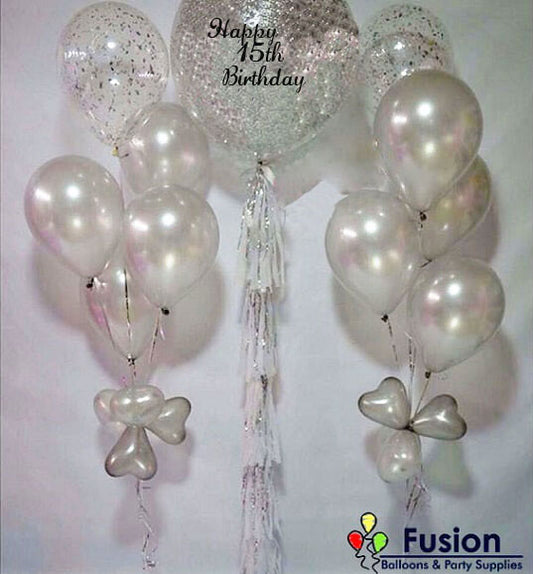 Party Balloon Silver Glitter 15th Birthday Balloon Bouquet