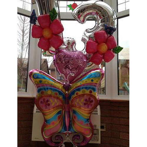 13th Flower With Butterfly Birthday Balloon Bunch