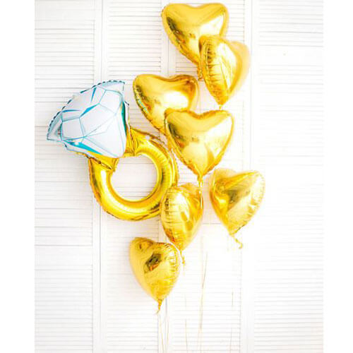 Party Balloons Golden Hearts With Ring Balloons Bunch