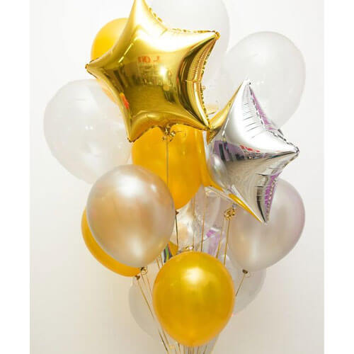 Party Balloons Gold with Silver Star Balloon Bunch