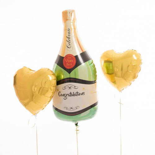 Party Balloons Champagne Bottle With Golden Heart Balloon Bunch