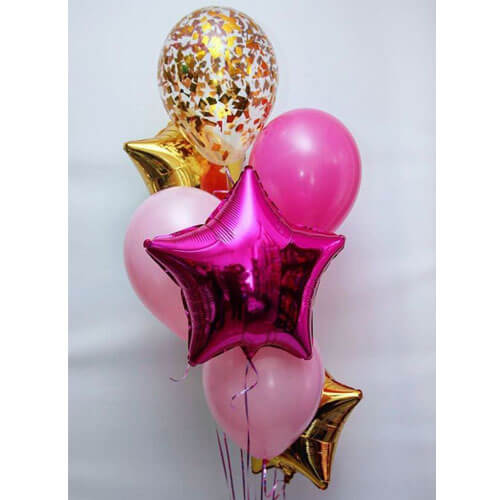 Party Balloons Gold Confetti With Pink Star Balloon Bunch
