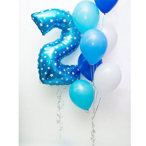 Party Balloon 2nd Number With Blue Latex Balloon Bunch