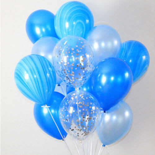 Party Balloons Blue Marble With Silver Confetti Balloon Bunch
