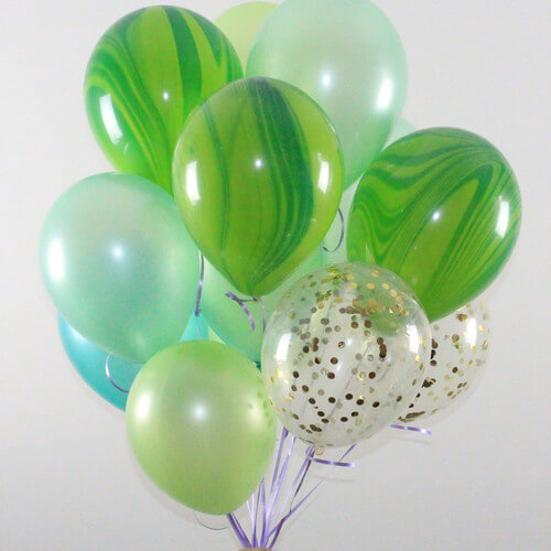 Party Balloon Green Latex With Silver Confetti Balloons Bunch