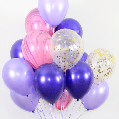 Party Balloon Pink Marble With Purple Latex &amp; Confetti Balloons