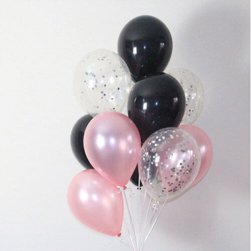 Party Balloon Pink With Black &amp; Confetti Balloons Bunch