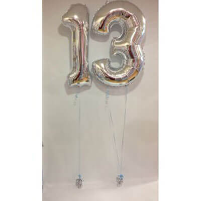 Party Helium Balloon 13th Silver Number Bunch