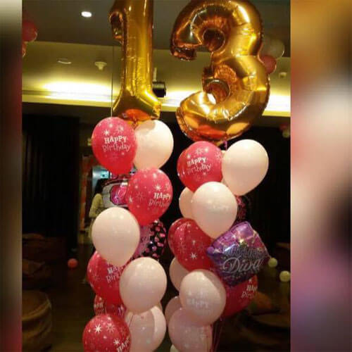 Party Helium Balloons 13th Birthday Girl Bouquet
