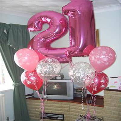 Party Balloon Pink No. 21st With Latex Birthday Balloon Bunch