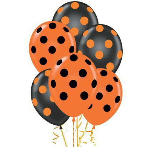 Party Balloons Black With Orange Polka Dots Helium Balloons Bunch