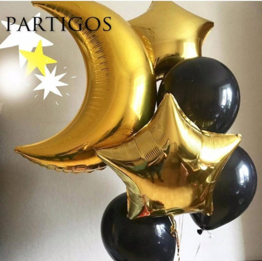 Party Balloon Golden Crescen with Black Balloons