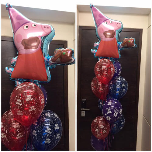 Party Balloon Peppa Pig With Cake Helium  Balloons Bouquet