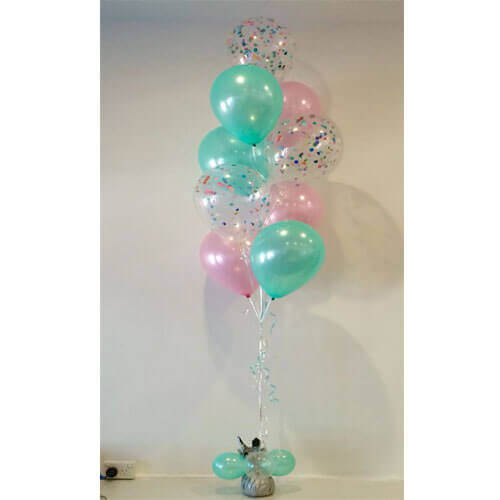 Party Balloon Pink With Tropical Green Clear Confetti Balloons Bouquet