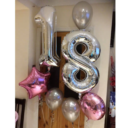 Party Balloons 18th Silver Number Balloon Bouquet