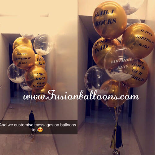 Party Balloons Orbz Gold with Bubble Confetti Helium Balloons Bouquet