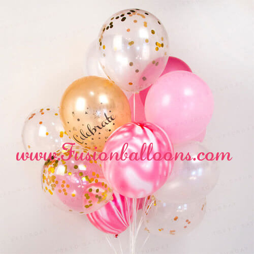 Pink Marble With Confetti Balloon Bunch