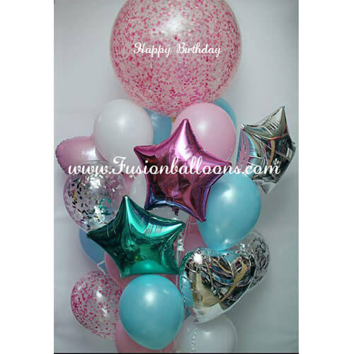 Happy Birthday Pink Confetti Balloon Bunch