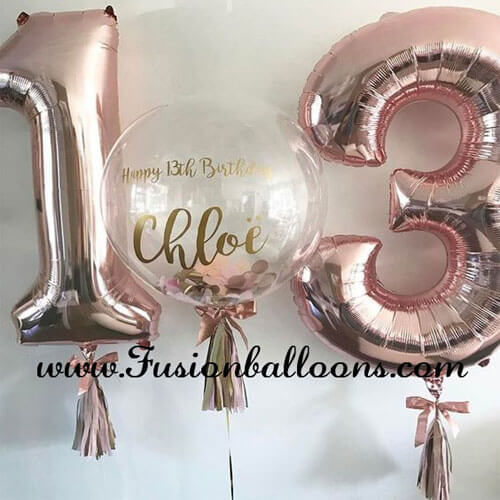 Party Balloon No. 13th Balloon Bunch With Bubble Confetti Balloon