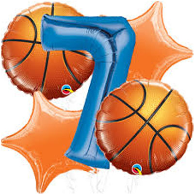 7th Blue Number Basketball Balloon Bunch