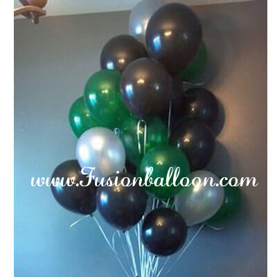 Party Balloon Green, Black &amp; Silver Balloons Bunch