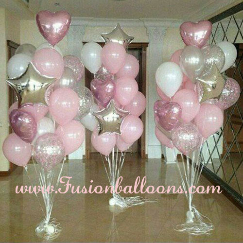 Party Balloon Pink Star Heart Latex Glitter Helium  Balloons Bouquet