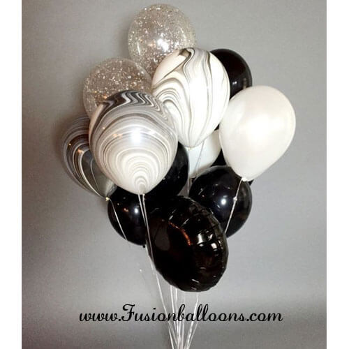 Party Balloons Black Marble With Glitter Balloon Bunch