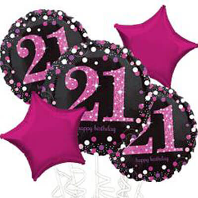 Party Balloon 21st Pink Prismatic Balloon Bouquet