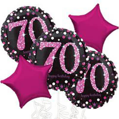 Party Balloons 70th Pink Prismatic Balloon Bunch