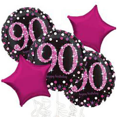 Party Balloon 90th Pink Prismatic Balloon Bunch