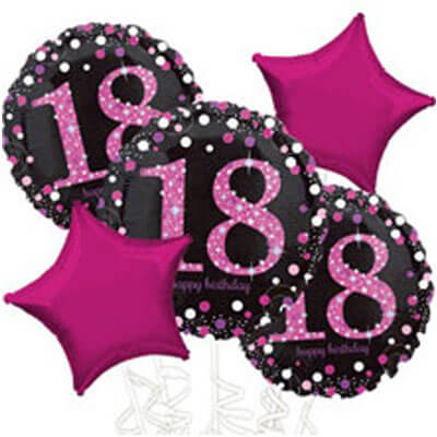 Party Balloons 18th Pink Prismatic Balloon Bunch