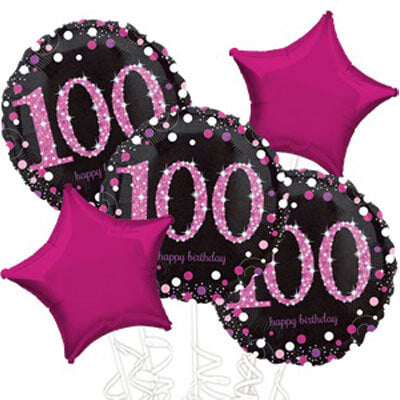 Party Balloon 100th Pink Prismatic Balloon Bunch