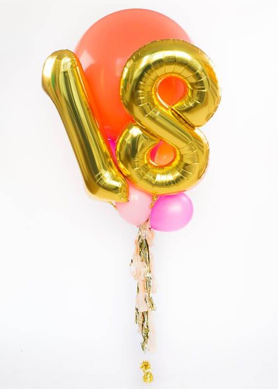 Party Balloons 18th Gold Number Balloon Bunch