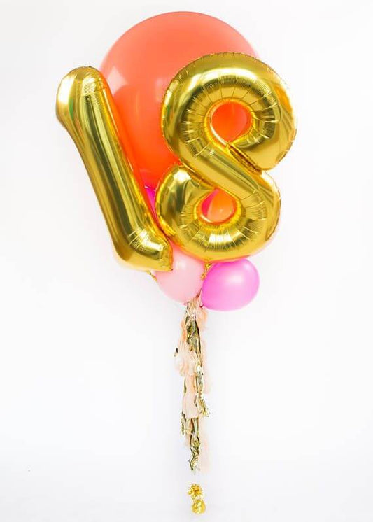 Party Balloons 18th Gold Number Balloon Bunch