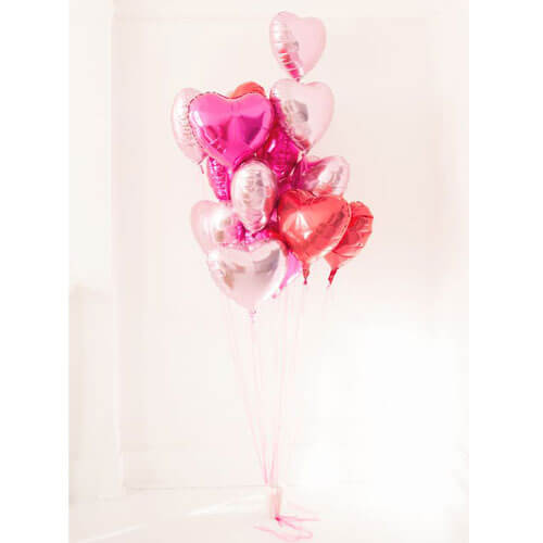 Party Balloons Red, Pink &amp; Rode Gold Hearts Balloons Bunch