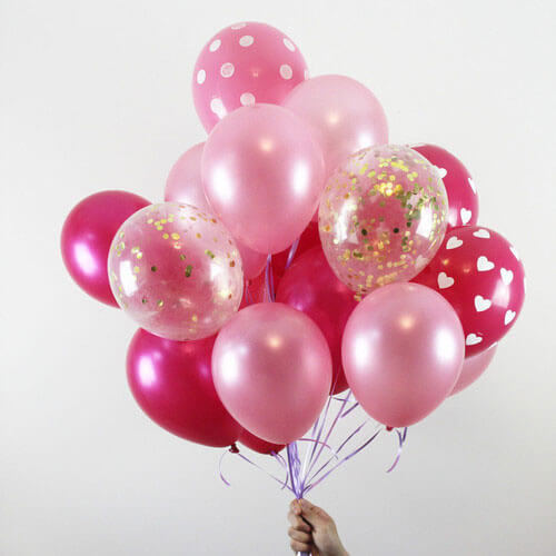 Party Balloons Pink Latex With Confetti Balloon Bunch