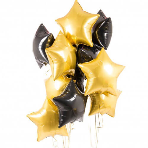 Party Balloons Gold &amp; Black Star Bunch