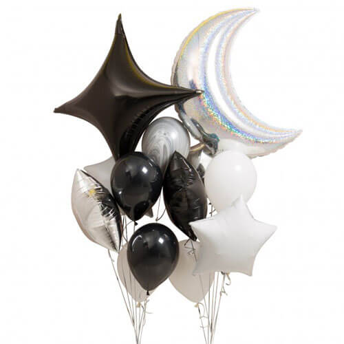Party Balloons Black &amp; Silver Foil Balloon Bunch