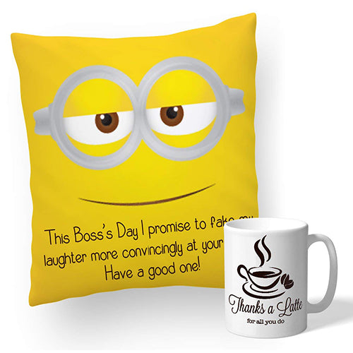Special Boss Day Gifts Cushion Yellow with Mug