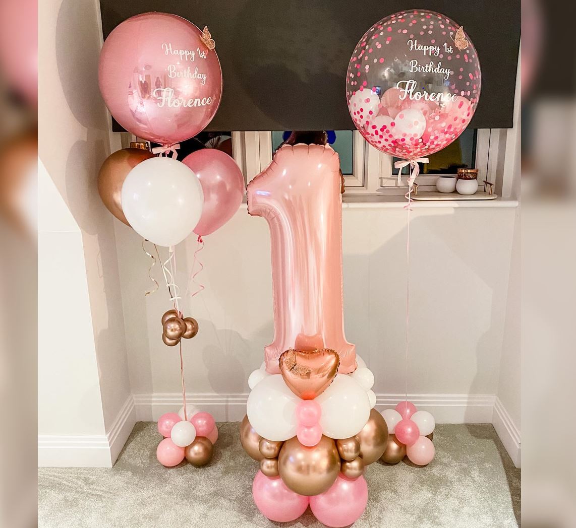 1st Birthday Girk Bubble And ORBz Balloon Bouquet