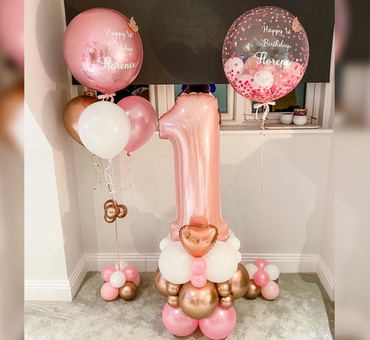 1st Birthday Girk Bubble And ORBz Balloon Bouquet
