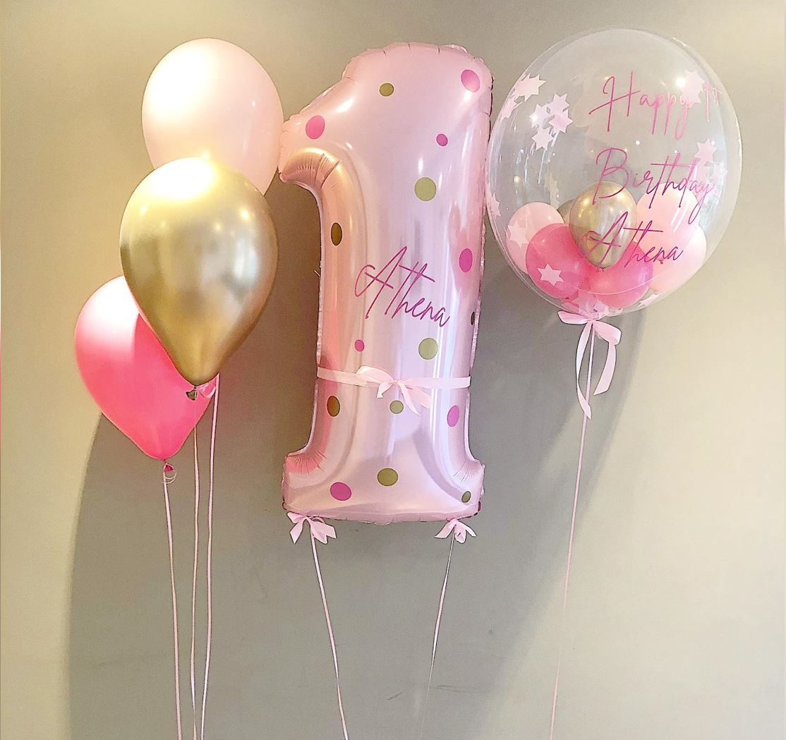 1st Birthday Girl Bubble Balloon Bouquet